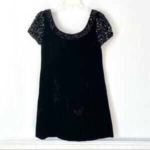 Vintage T.A. Chapman Milwaukee Black Velvet Beaded Mini Dress medium